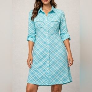 J. McLaughlin XS Blue Plaid Shirt Dress EUC PTP 20